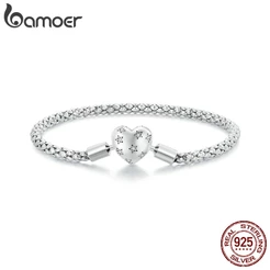 Bamoer Silver 925 Pulseira Básica Em Forma De Coração Fashion Jewellery for Women Gifts BSB135
