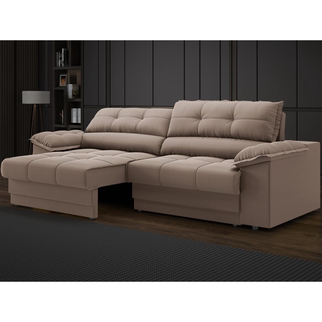 Sofá com Carregador USB Retrátil Reclinável Mimo 2,30m Velosuede Marrom - NETSOFAS em Oferta na Shopee