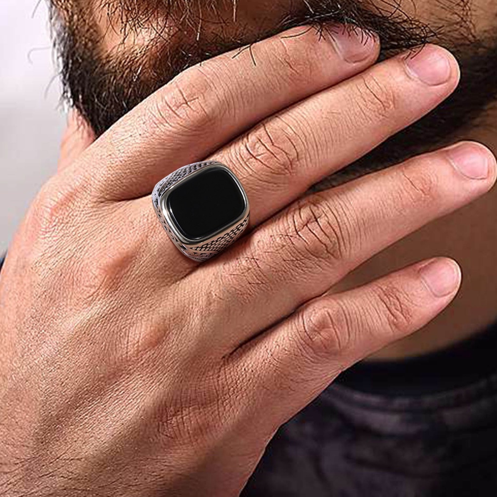 Vnox Fashion Men's Agate Stone Ring, Anel De Pedra De Ágata Masculina De Aço Inoxidável Sólido Vidro Quadrado Com Logotipo De Metal Jóias Masculinas · foto 2