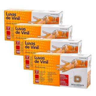 kit com 4 Luva vinil sem pó descarpack com 100 unidades cada caixa