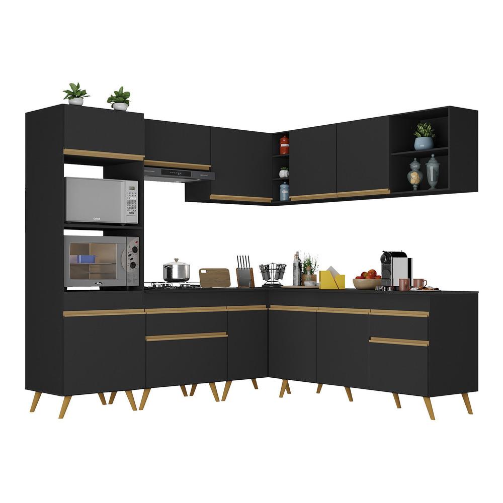 Cozinha Completa de Canto Veneza GB Multimóveis MP2045 com Armário e Balcão Preta - Home & Living