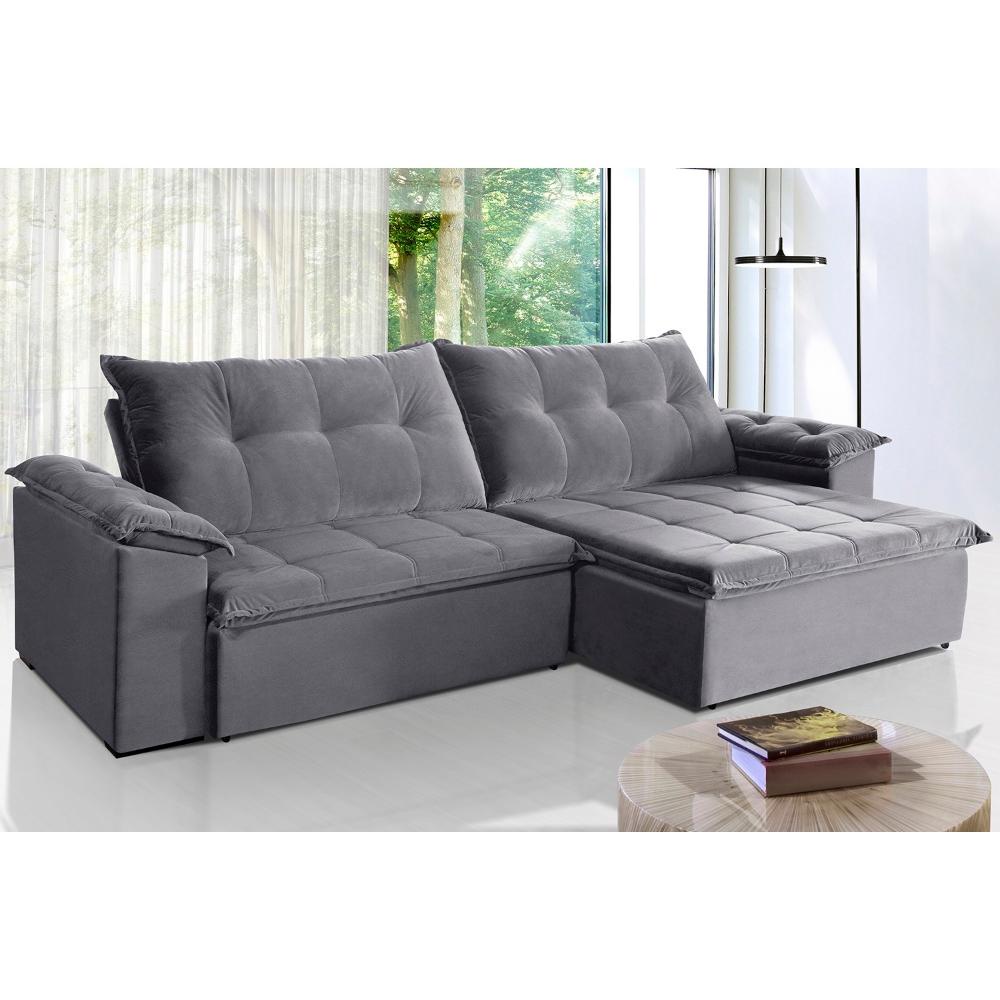 Sofá Retrátil e Reclinável 2,30m Suede Soberano Cinza