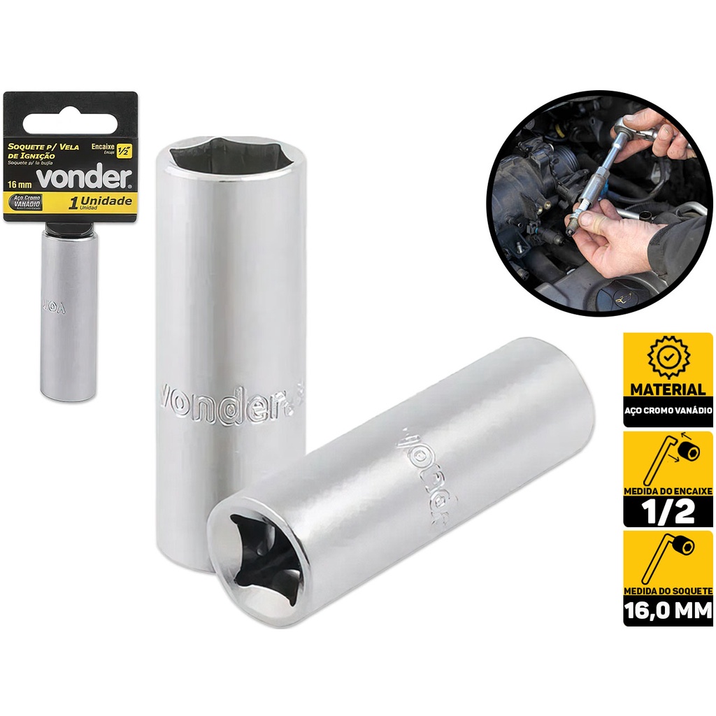 Soquete 16mm Longo Vela De Ignição Para Linha Automotiva Vonder 3059016000	 em Oferta na Shopee