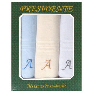 Lenços com Letras Bordadas Presidente 41x41 cm 100% Algodão