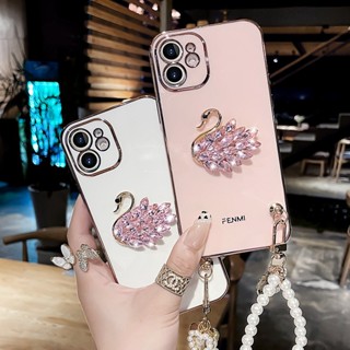 Capa De Revestimento Moto G32 G60s G52 G22 G50 G60 G20 G30 G10 G53 G73 G42 E20 G9 G8 E7 POWER Luxo Strass Pérola Cisne Coração Bracelete Celular Silicone Macio Traseira