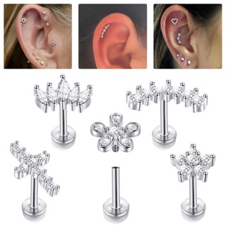1Pc Brinco De Brincos Com Piercing De Trago Floral Rosca Interna De Aço Cirúrgico 316L Labret Monroe Cartilage Helix Ear Jewelry