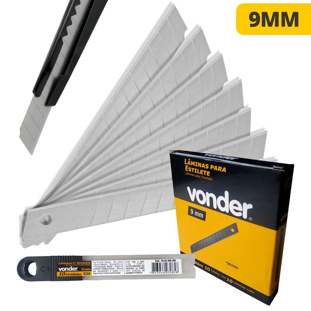 Lâmina Para Estilete 200 Unidades 9mm estreito Lâmina de Precisão Envelopamento Qualidade Vonder