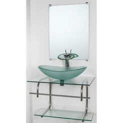 GABINETE DE VIDRO PARA BANHEIRO INOX 60CM CUBA OVAL INCOLOR