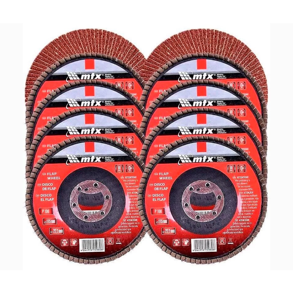 DISCO DE DESBASTE TIPO FLAP, GRAO 100,  115 MM X 22 MM, 1 PC//MTX - 740319 em Oferta na Shopee