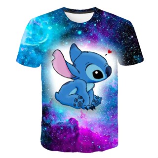 2023 Nova Camiseta De Verão Para Crianças Disney Lilo Stitch Cartoons Roupas Casuais Kid Girl Boy Top Tee