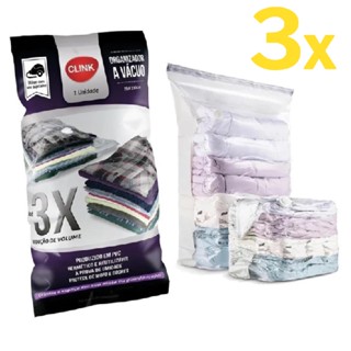 Kit Jogo 3 Saco A Vácuo 70x110cm Grande Organizador Edredom Coberto Mala Roupa De Cama Armário