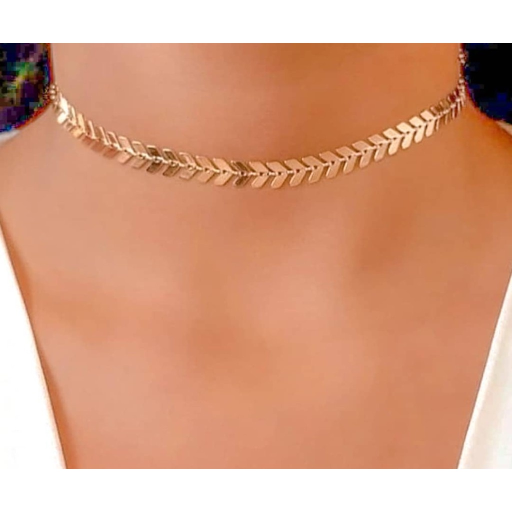 Colar Choker Escama De Peixe Tendência Folheado A Ouro 18k