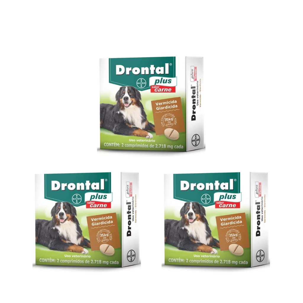 3 Vermífugo Drontal Plus Sabor Carne Cães 35Kg 2 Comprimidos - Elanco em Oferta na Shopee