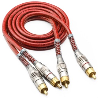 Cabo RCA 1 Metro Dupla Blindagem 5mm Plug Metal Vermelho Som Automotivo Conectores Duplos Banhado a Ouro Proteção Contra Ruídos Fio De Cobre Caixa Bob Paredão