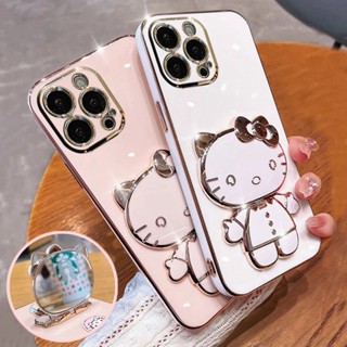 Capa De Revestimento Moto G32 G52 G62 G22 G82 G50 G60s G60 G30 G20 G10 Fofo De Luxo Hello Kitty Suporte De Espelho Silicone Macia