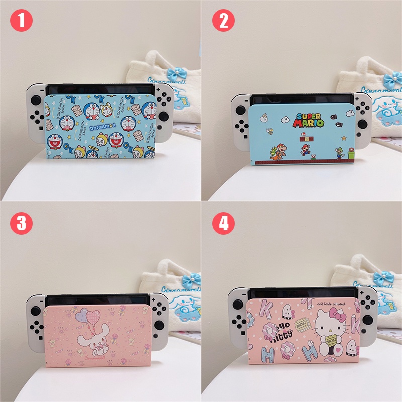 Case For Nintendo Switch V2 V1 OLED Charging Dock Cartoon Hello KT Cat Cover Transparent NS Game Console Base Shell Cute