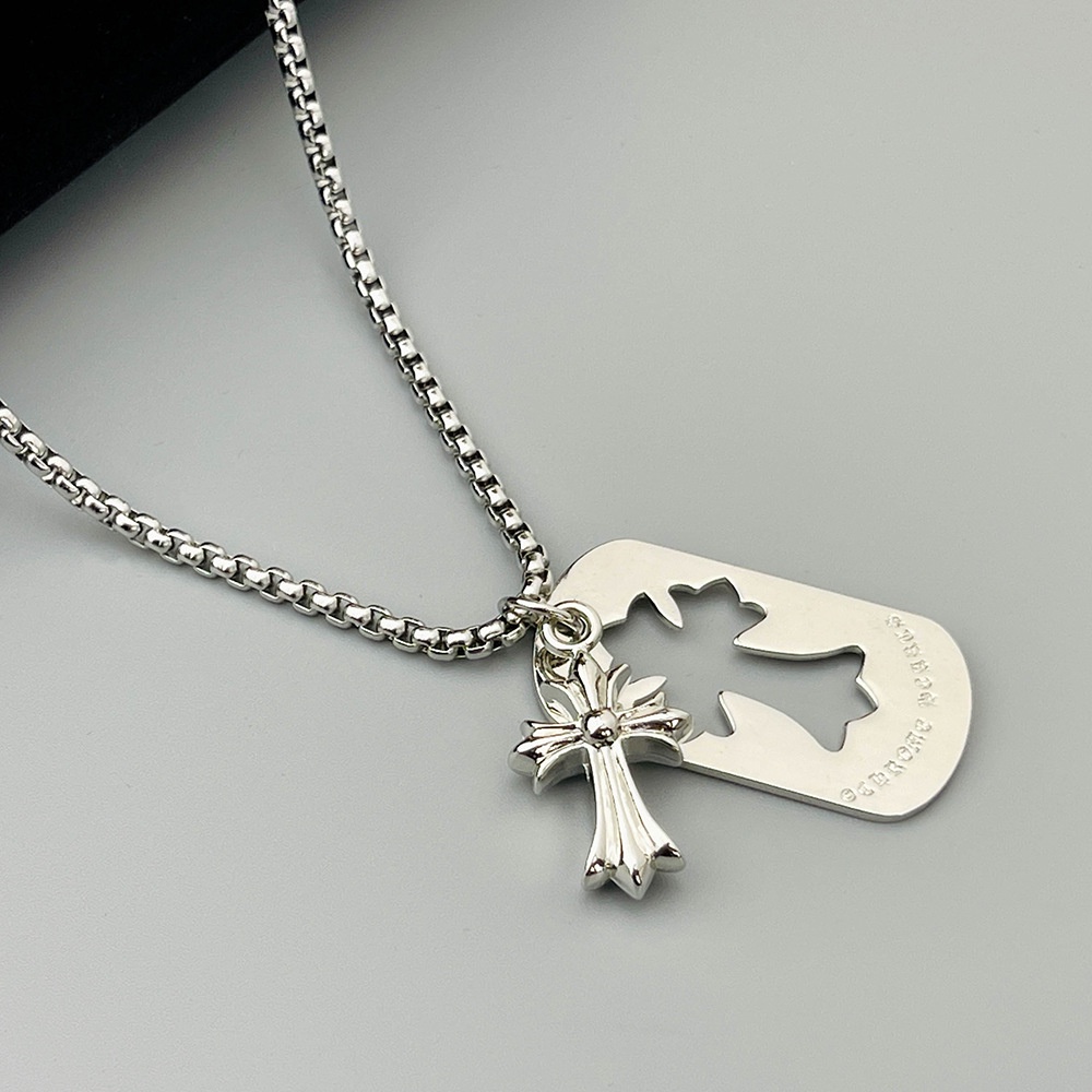 Hip-hop Retro Cromado Corações Cromados Pingente Cruzado Simples Colar De Marca Quadrada Oca Para Mulheres Homens Jóias Unisexo em Oferta na Shopee