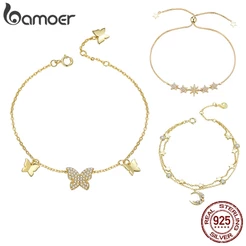 Pulseira Bamoer 925 Silver Sterling Prata Ajustável Com Revestimento De Ouro Butterfly Love Series Joalheria Para Mulheres