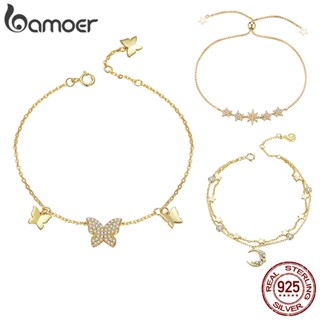 Pulseira Bamoer 925 Silver Sterling Prata Ajustável Com Revestimento De Ouro Butterfly Love Series Joalheria Para Mulheres
