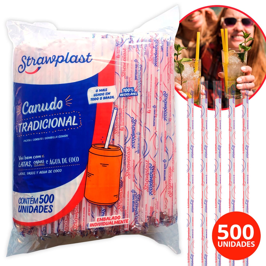Canudo Plástico Tradicional 21cm Suco Refrigerante Pacote com 500 Unidades Sachê individual