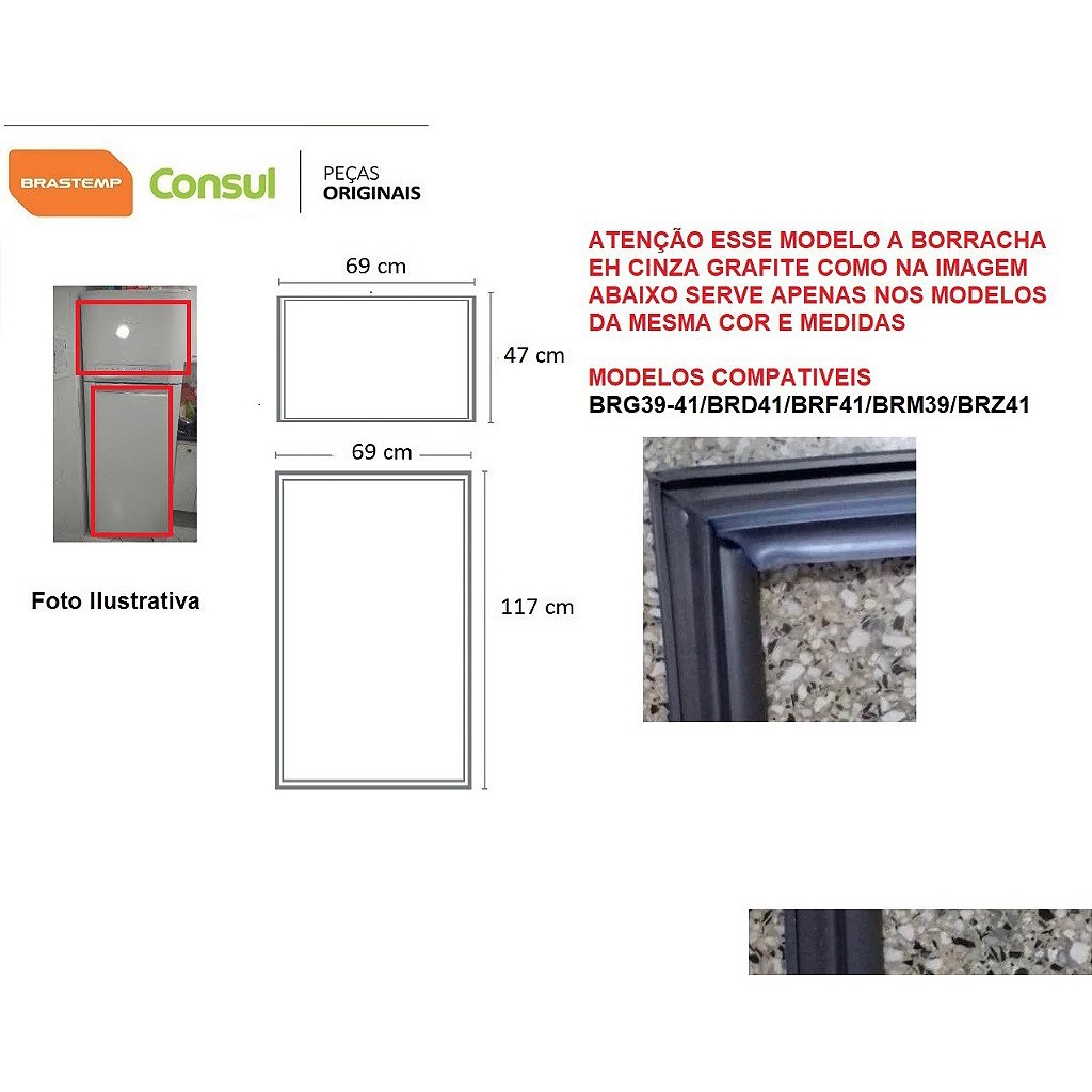 Borracha Geladeira Crd41 / Brg39 / Brg410 / Brd41 / Brf41