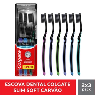 Escova de Dente Colgate Slim Soft Black Com Infusão de Carvão 6 unidades