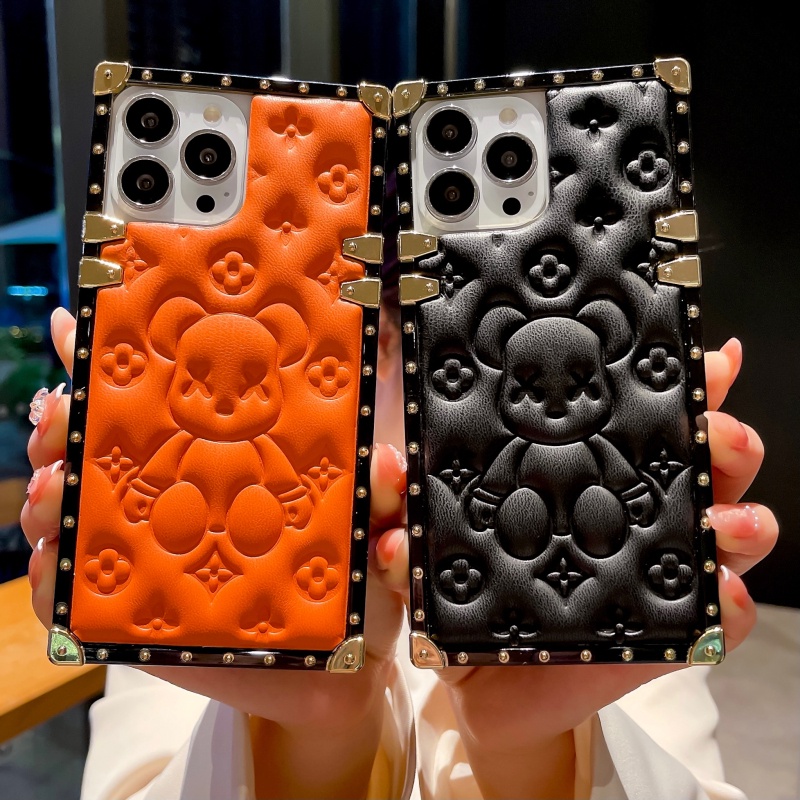 Para Samsung Galaxy S26 + S25 + S24 + S23 ULTRA A16 A26 A36 A56 A55 A14 A54 Quadrado Moda Couro Sombrio Urso Capa De Cas