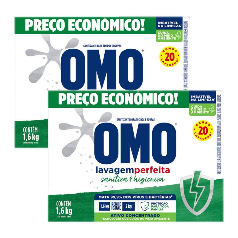 Kit 2 Lava-Roupas em Pó Omo Sanitiza & Higieniza 1,6kg em Oferta na Shopee