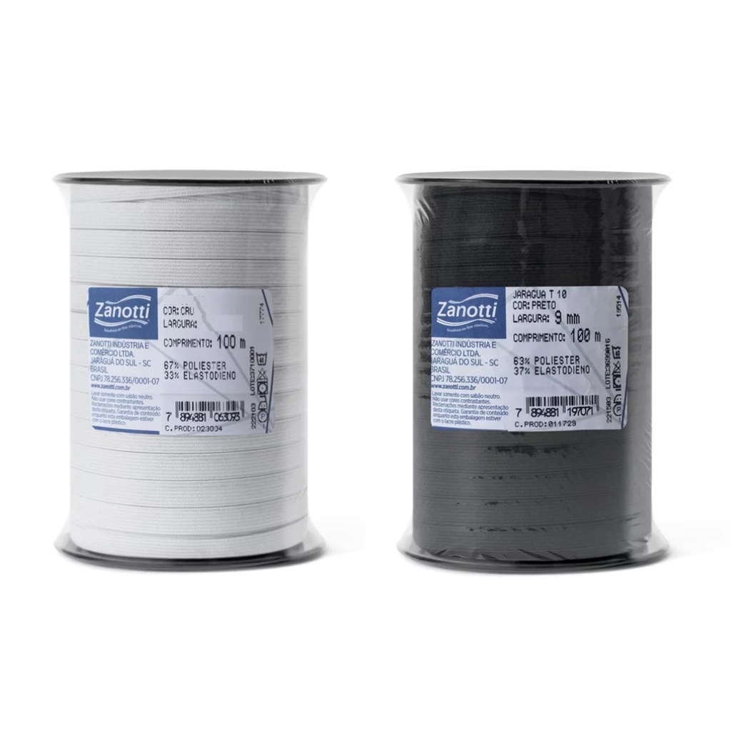Elástico Zanotti Jaraguá - Branco e Preto - Rolo com 100 metros - 8 - 10 - 12 - 15 em Oferta na Shopee