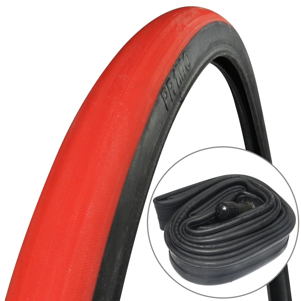 Pneu Cadeira de Rodas Primo V-track 26x1 (25-590) e Câmara - Preto/vermelho