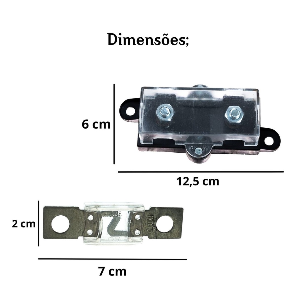 Kit Porta Fusível Grande Acrílico E Fusível Mega 100 Amperes Facil e Rapida Instalação Automotiva