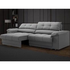 Sofá com Carregador USB Retrátil Reclinável Mimo 2,00m Velosuede Grafite - NETSOFAS