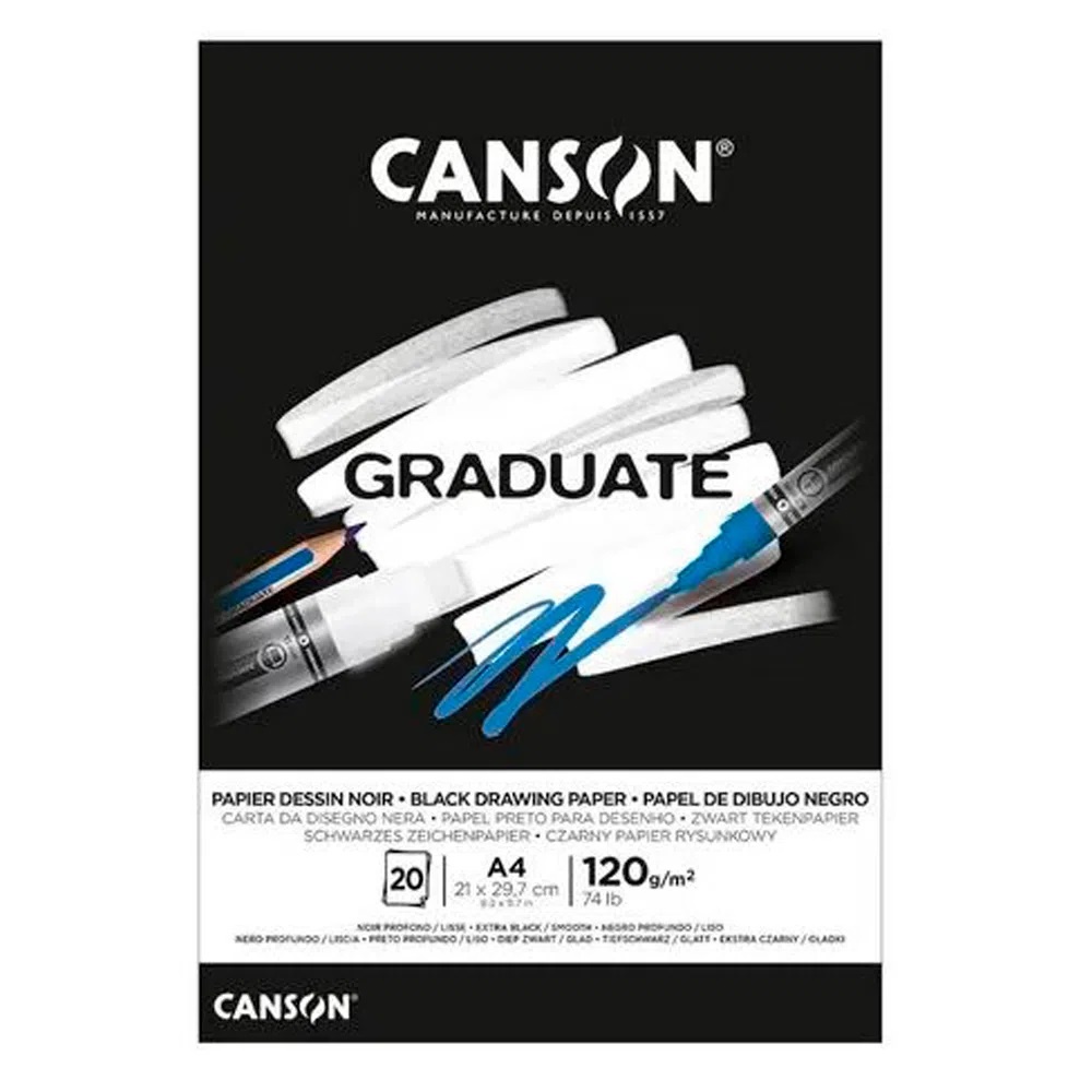 Bloco para Desenho Canson Preto Graduate Black Drawing Paper 120g/m² A5 20 Folhas - C400110385