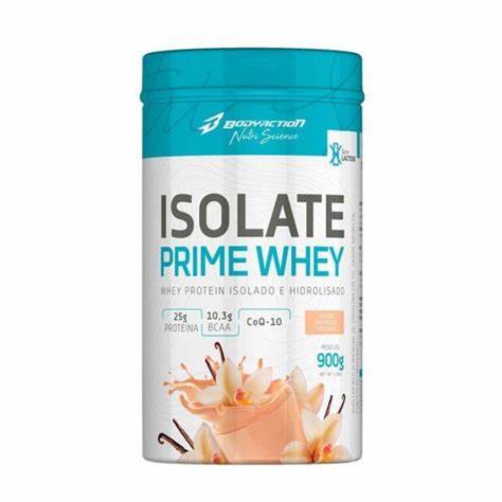 Suplemento em Pó Isolate Prime Whey 900g da Body Action - Sabor Baunilha - 25g De proteina - Coq-10 - Hidrolisado