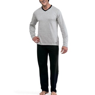 Pijama Masculino Manga Longa Gola V Algodão Mash