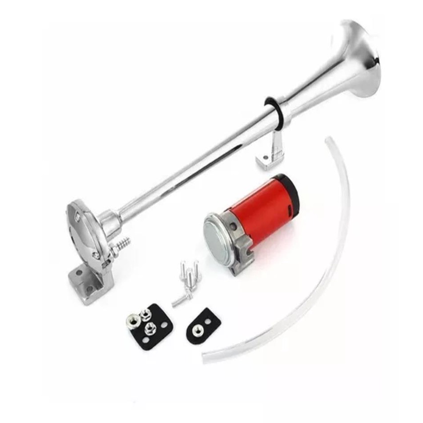 Buzina Caminhao Maritima Navio Cromada 45cm 12v C/compresso