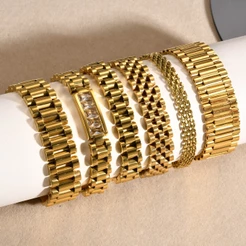 Pulseira De Corrente De Luxo Vnox Para Mulheres E Homens , Link De Marca De Relógio De Aço Inoxidável Em Ouro 18K