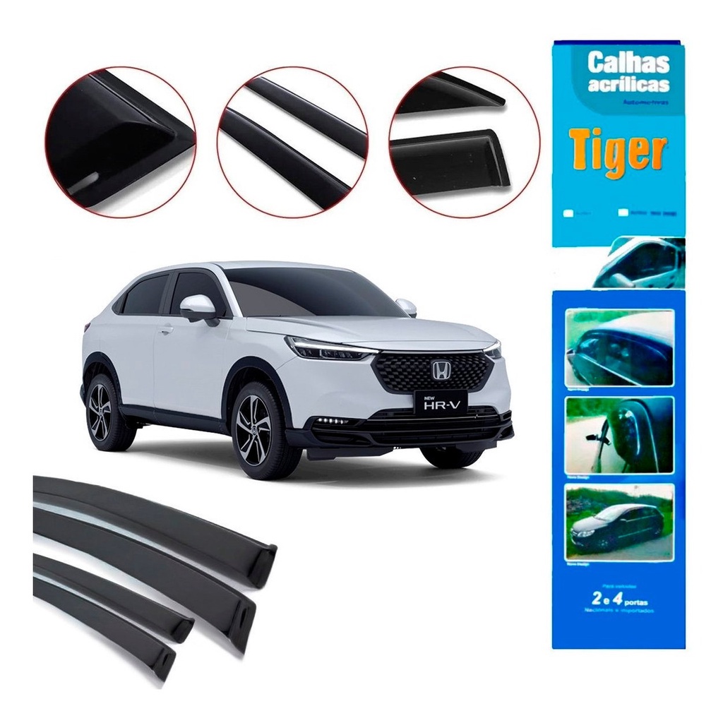 Calha De Chuva Defletor Honda Hrv 2023 4 Portas Acrílico Fume Tiger HD7912