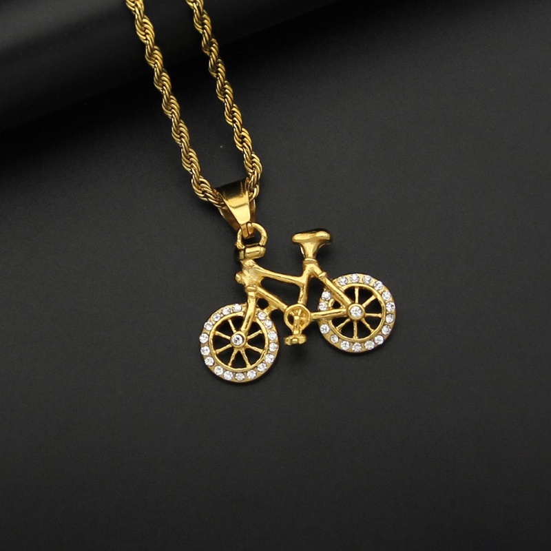 Ouro 18K Moda Aço Inoxidável Pingente De Bicicleta Diamante Colar Acessórios De Jóias Para Homens em Oferta na Shopee