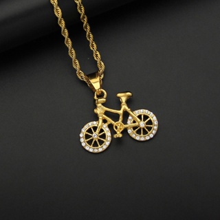 Ouro 18K Moda Aço Inoxidável Pingente De Bicicleta Diamante Colar Acessórios De Jóias Para Homens em Oferta na Shopee