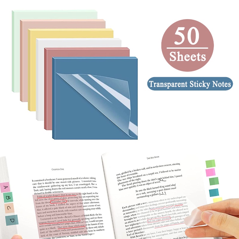 Bloco De Notas Adesivas Transparente À Prova D'água 50 Memo Pad Marcador Papel Autocolante Material Escolar Papelaria
