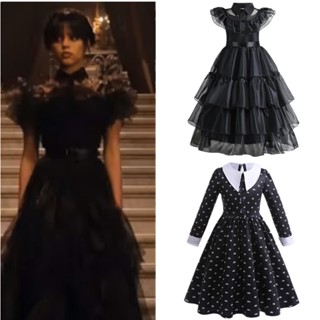 Família Addams Girls Vestido De Quarta-Feira Preto Para Meninas Princesa Gótico De Halloween