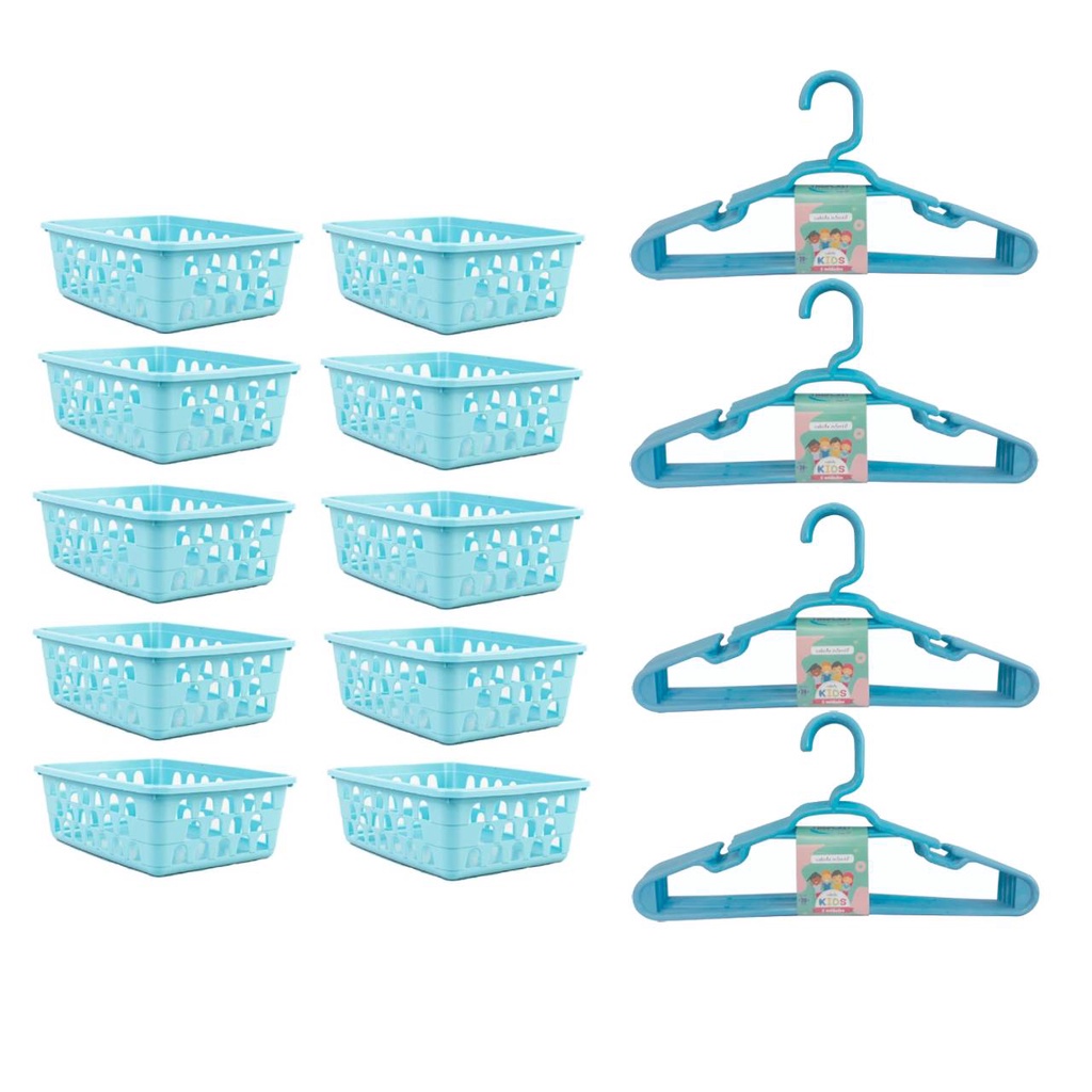 Kit 10 Cestos Organizador 16x12x6Cm + 20 Cabides  Infantil 123Organizei