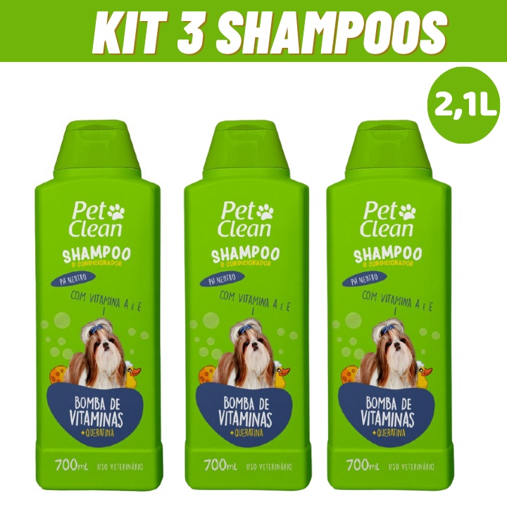 Combo 3 Shampoo e Condicionador Pet Clean 2,1L para Cães e Gatos em Oferta na Shopee