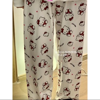 Hello Kitty Kuromi Calça Fofa De Pijama De Primavera E Queda Cintura Alta Com Pernas Largas Respirável Larga Pode Ser Usada Fora Da Fema