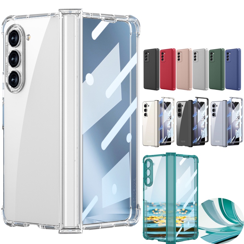 [Estoque Pronto] Caixa Para Samsung Galaxy Z Fold 5 Telefônica Com Tampa Dobradiça Fold5 Vidro ZFold5 À Prova De Queda 5 Caixas Foscas Ultra-Fina Transparente