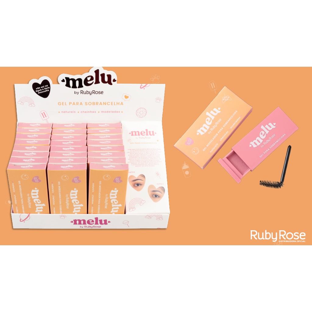 Box Gel para Sobrancelha Incolor Melu by Ruby Rose Fechado 24 Unidades Revenda Make RR-F518 10g