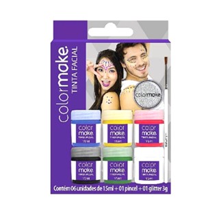 Tinta Liquida 6 Cores + Pincel e Glitter Prata ou Bronze Colormake!