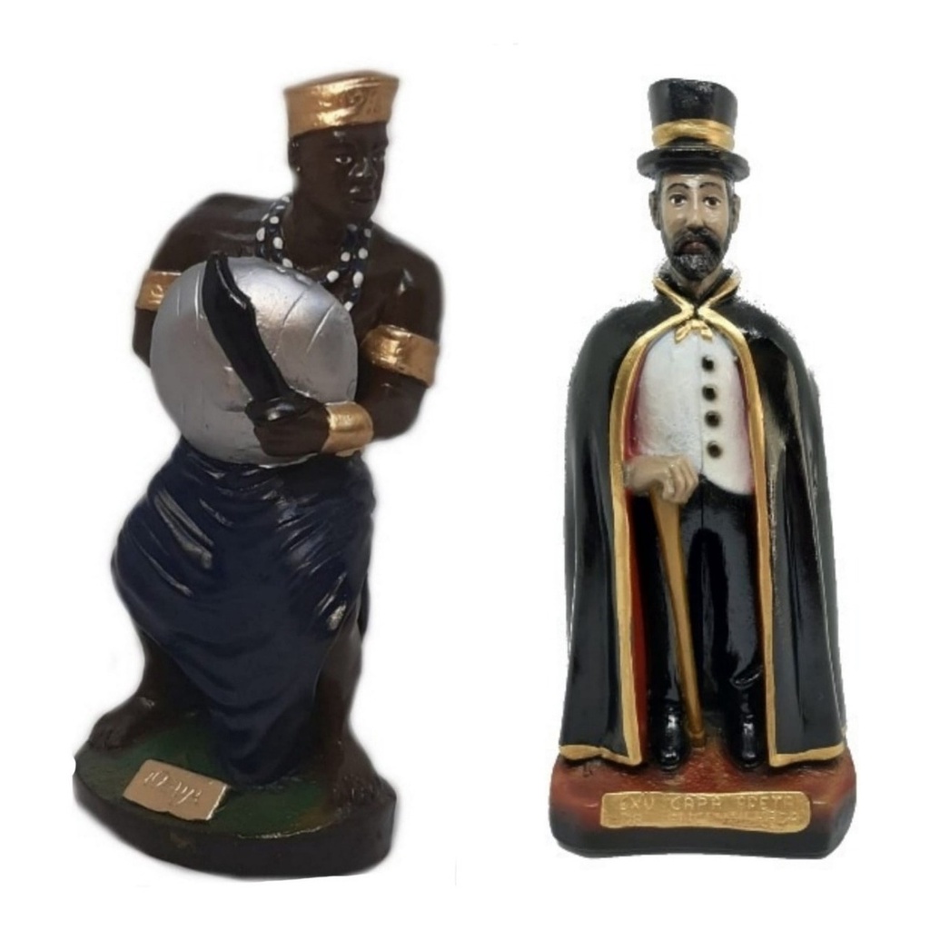 Estátua Estatueta Escultura Exu Capa Preta E Orixá Ogum Candomblé Umbanda Imagem Em Gesso 22cm Altar Congá