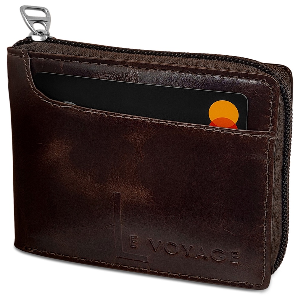 Carteira Com Zíper Masculina Couro Antifurto Proteção RFID